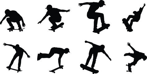Skateboarder silhouettes performing aerial tricks and jumps showcasing extreme sport action and urban street lifestyle © MstSumaiyaAkter