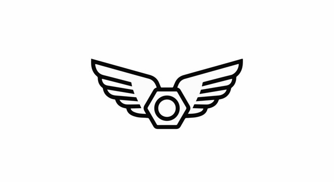 Stylized mechanical wing emblem on a white background