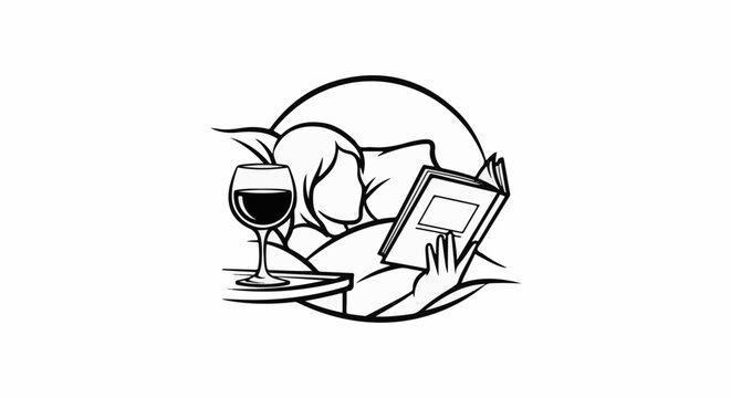 Person relaxing with a book and a glass of wine