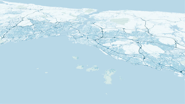 Modern minimalist vector map of Istanbul and Princes' Islands, Turkey. High-quality scalable illustration of Bosphorus, Golden Horn, and Marmara Sea islands for posters.