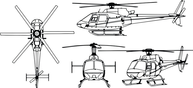 detailed helicopter drone and quadcopter line art vector illustration flat design