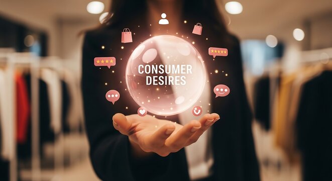 Shopping cart with consumer desire sign in a modern store interior