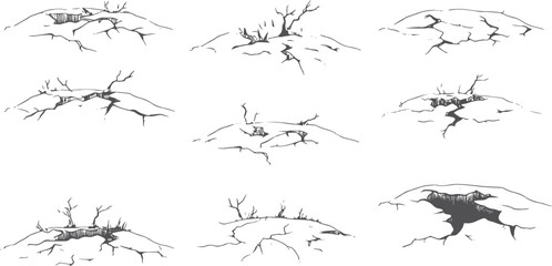 Obraz premium Cracked ground with dry vegetation dry earth