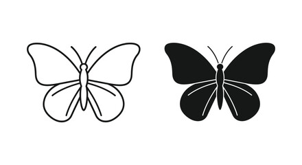 Butterfly insect nature icon silhouette and outline vector graphic for environmental biology and wildlife design projects showcasing artistic butterfly shape in black and white minimalist style © Poly