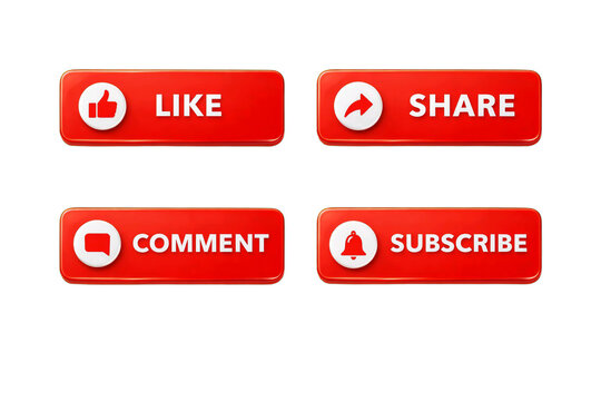 Flat button set with like, dislike, comment, and share icons in red and orange isolated on transparent background