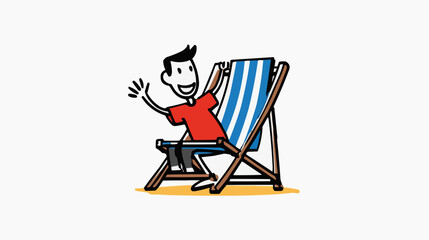Fototapeta premium Flat vector illustration of a bold person relaxing in a portable beach chair, suitable for travel blogs, vacation ads, or summer promotions.