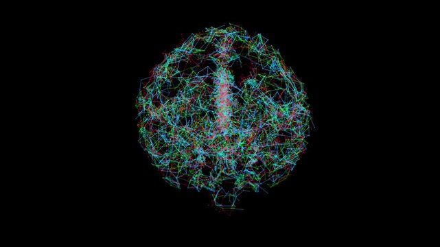 3D digital human brain made of small connected lines on white background. Artificial Intelligence 4k seamless loop