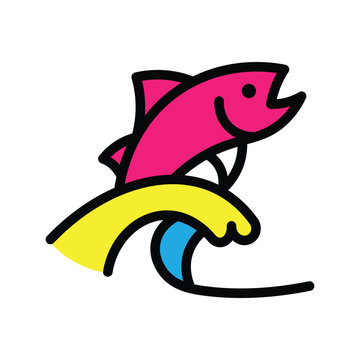 Minimal Fish and Wave Icon