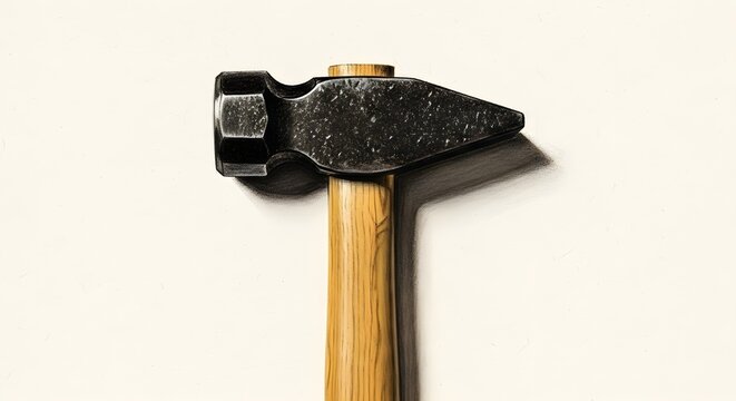 Close-up of a hammer with a wooden handle on a white background