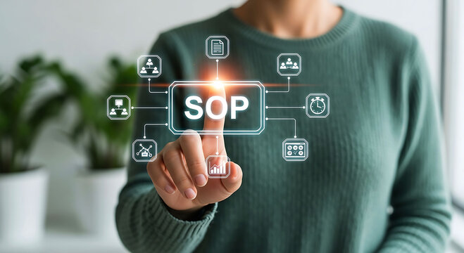 Standard Operating Procedure SOP Concept with Business Icons and Digital Interface