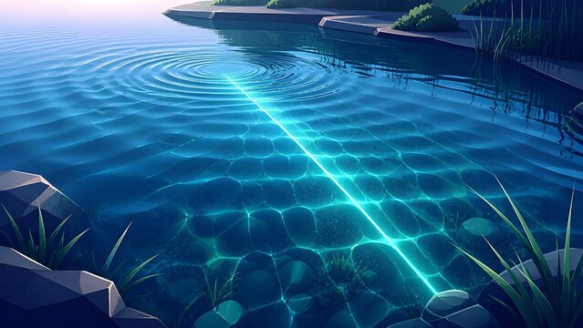 Futuristic Pond Light Refraction Line with Caustic Wave Patterns