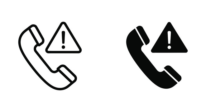 Incoming call alert notification icon set with warning symbol for communication security and urgent phone contact