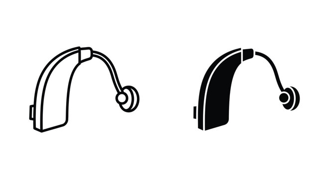Digital hearing aid device icon set for medical accessibility and auditory healthcare technology solutions in vector format