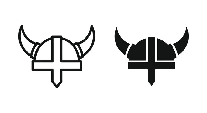Viking helmet icon set with sharp horns and traditional design for historical branding or fantasy gaming assets