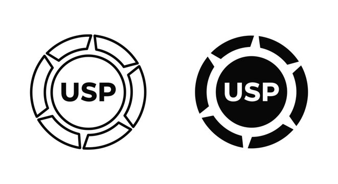 Unique selling proposition USP business marketing icon set representing competitive advantage and core value in vector