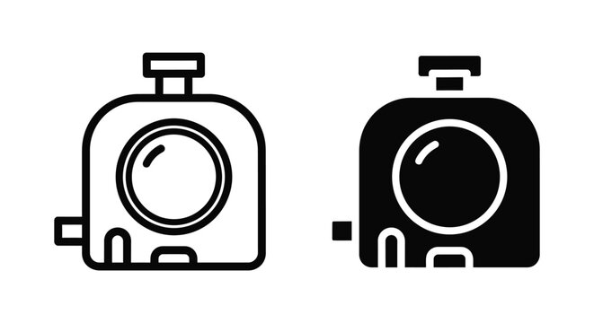 Professional compact camera icon set for photography equipment or digital imaging tools in vector outline and solid style