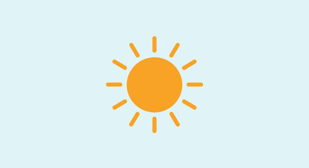 Bright Orange Sun Icon with Rays on Light Blue Background © Leo