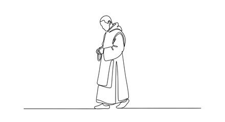 Obraz premium Monk walking, minimalist line art, religious figure, contemplation, solitude