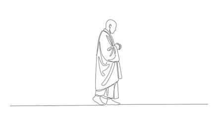 Obraz premium Zen monk walking, minimalist continuous line art illustration
