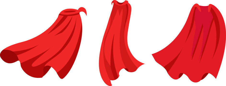 Set of red superhero cape illustration. Cloak shoulders covering isolated on transparent background.