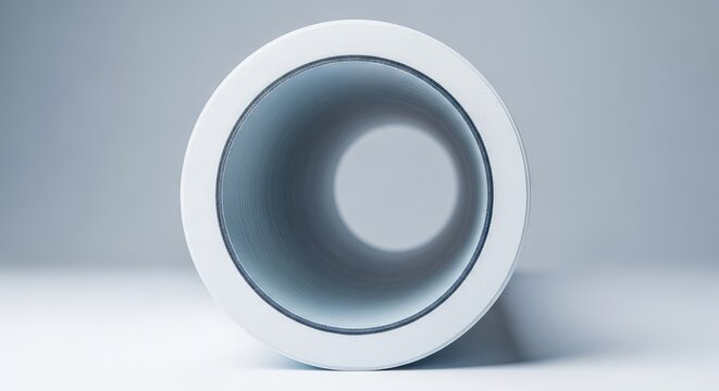A detailed cross section of a white plastic pipe revealing its circular interior structure, uniform wall thickness, and smooth industrial finish, infrastructure, manufacturing, circle