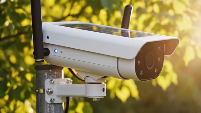 Wireless outdoor security camera with antenna.