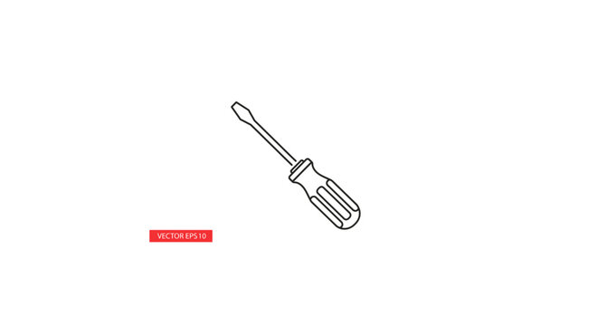 Simple black line art illustration of a screwdriver tool for mechanical and repair work.