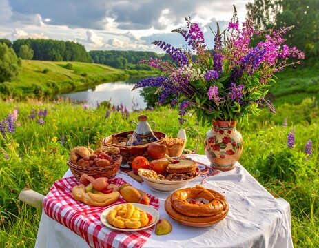 Russische Picknick Szene