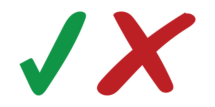 Check mark and red cross icon set, Checkmark illustration. set button correct right wrong buttons or yes or no checkmark.