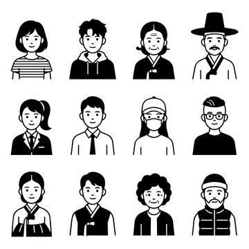 Diverse People Avatars Collection: Modern Line Art User Profile Icons for Global Digital Projects