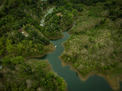 Aerial View of Kaptai Lake Rangamati Bangladesh with Green Hills