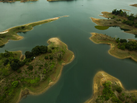 Aerial View of Kaptai Lake Rangamati Bangladesh with Green Hills