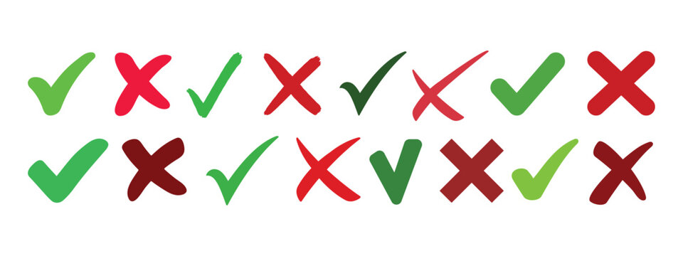 Check mark and red cross icon set, Checkmark illustration. set button correct right wrong buttons or yes or no checkmark.