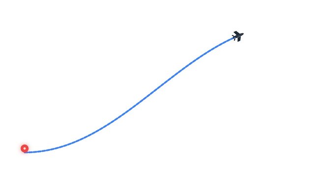 Airplane flight path animation travel journey destination