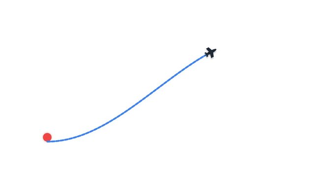 Animated plane flying with route line from origin to destination