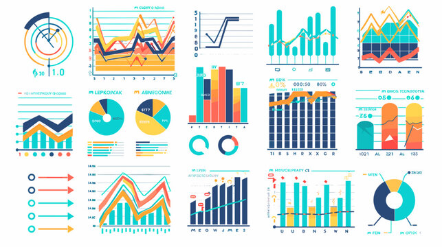 Colorful Business Data Visualization with Charts and Graphs for Analytics and Reporting