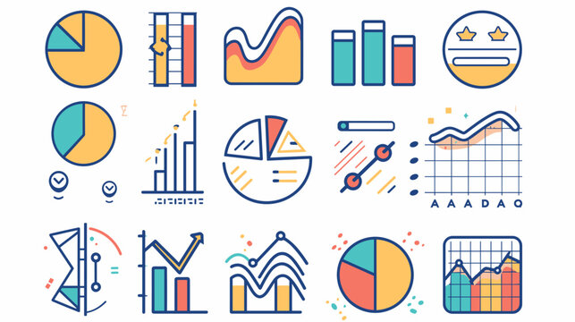 Colorful Business Data Visualizations Including Charts, Graphs, and Infographics for Analysis