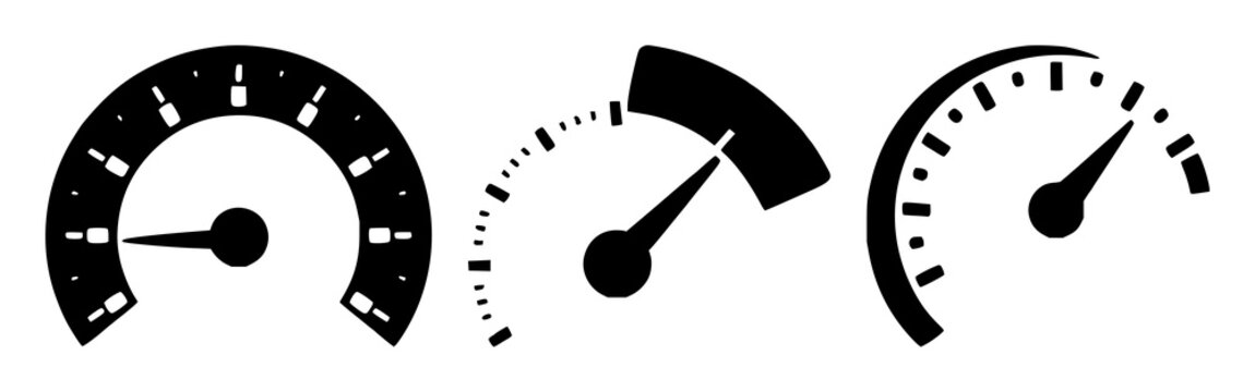 Accelerator speed icon set with sleek solid black outline on white background featuring speed, motion, technology with vector and cleanness