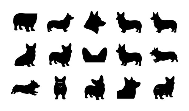corgi dog silhouettes vector set