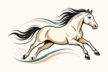 Graceful brown horse galloping with flowing black mane and tail Vector © mr