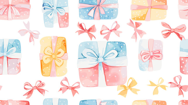Colorful Watercolor Gift Boxes with Ribbons and Bows on White Background for Celebrations