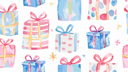 Naklejka premium Colorful Watercolor Present Boxes with Ribbons and Decorative Patterns on a White Background