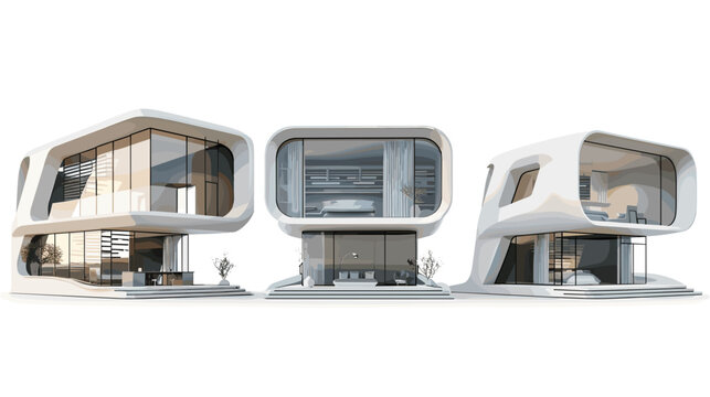 Futuristic Architecture Featuring Three Unique Modern Buildings with Curved Facades and Large