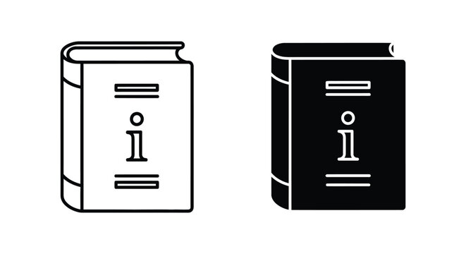 Reference book with information symbol icon in outline and solid black vector style for education and library