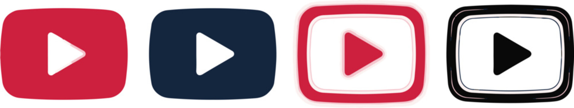 Youtube logo icon set, popular social media play button collection in 3D, neon glow, and sketch style. Video player buttons for web design, digital marketing, and app interface development.