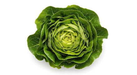 Fototapeta premium Fresh green iceberg lettuce heads tightly packed on a clean white background, showcasing crisp leaf textures and a vibrant top-down view, crunchy, raw, leaves