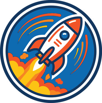 Rocket ship launching into outer space represents progress and new business.