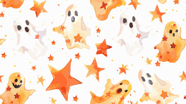 Whimsical Pattern of Colorful Ghosts and Stars on a White Background for Halloween Celebration