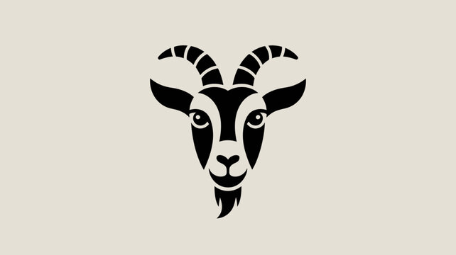 Black and white stylized goat head with curved horns icon