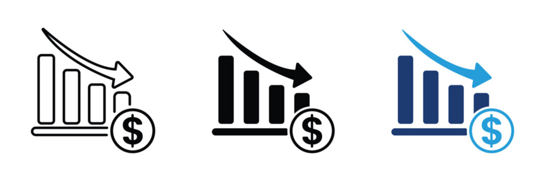 Financial decline with dollar signs and arrows graph chart